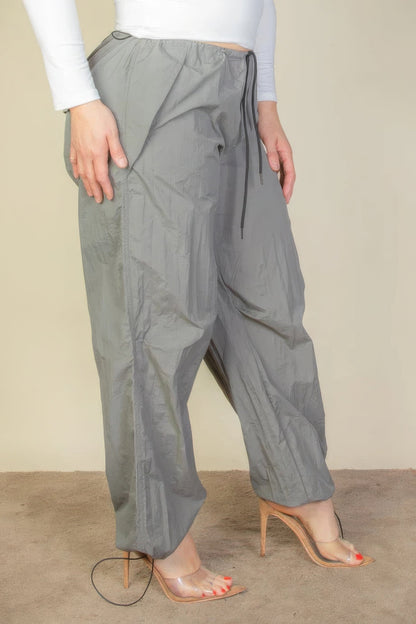 Plus Size Drawstring Waist Parachute Pants by Fleurcouture | Fleurcouture