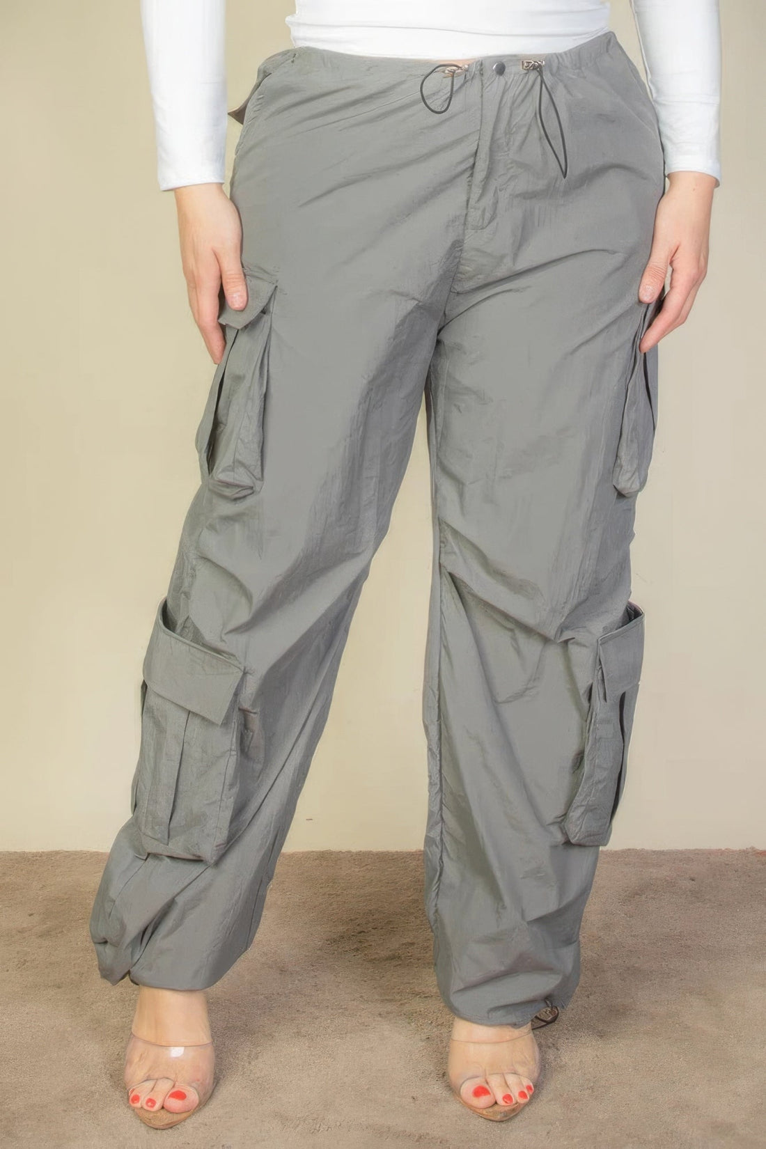Plus Size Flap Pockets Drawstring Ruched Parachute Pants by Fleurcouture | Fleurcouture