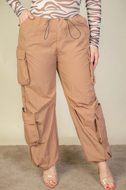 Plus Size Flap Pockets Drawstring Ruched Parachute Pants by Fleurcouture | Fleurcouture