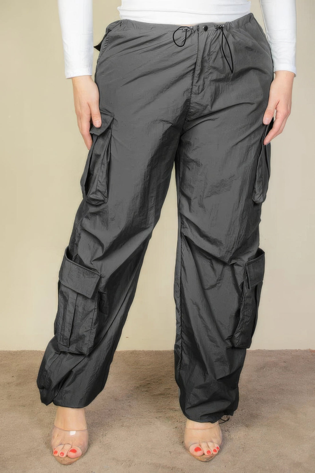 Plus Size Flap Pockets Drawstring Ruched Parachute Pants by Fleurcouture | Fleurcouture