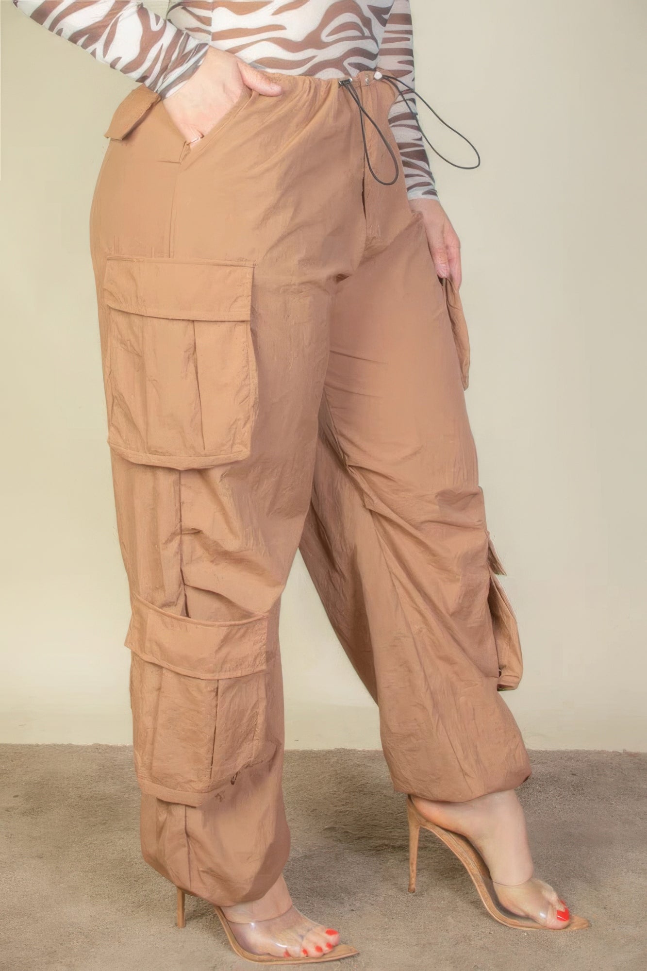 Plus Size Flap Pockets Drawstring Ruched Parachute Pants by Fleurcouture | Fleurcouture