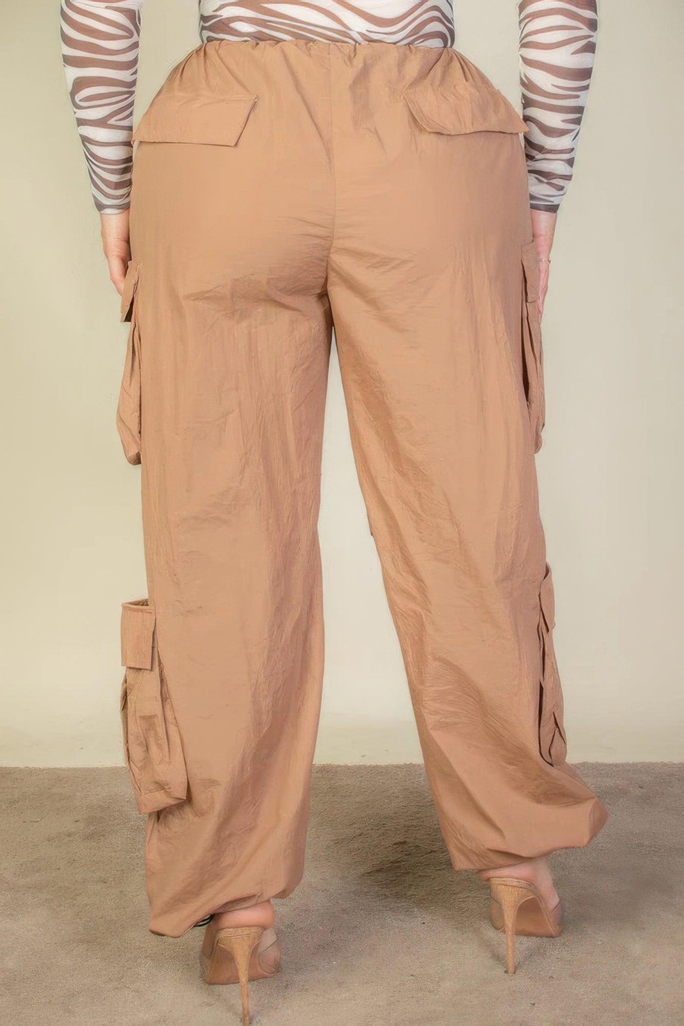 Plus Size Flap Pockets Drawstring Ruched Parachute Pants by Fleurcouture | Fleurcouture