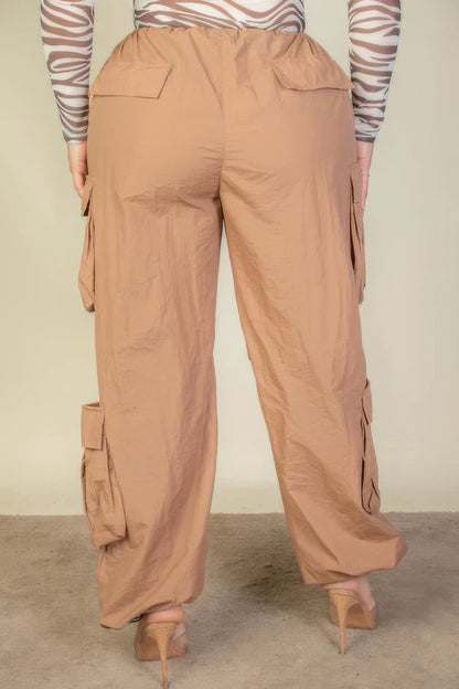 Plus Size Flap Pockets Drawstring Ruched Parachute Pants by Fleurcouture | Fleurcouture