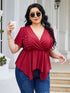 Plus Size Frill Surplice Flutter Sleeve Blouse Deep Red 1XL by Trendsi | Fleurcouture