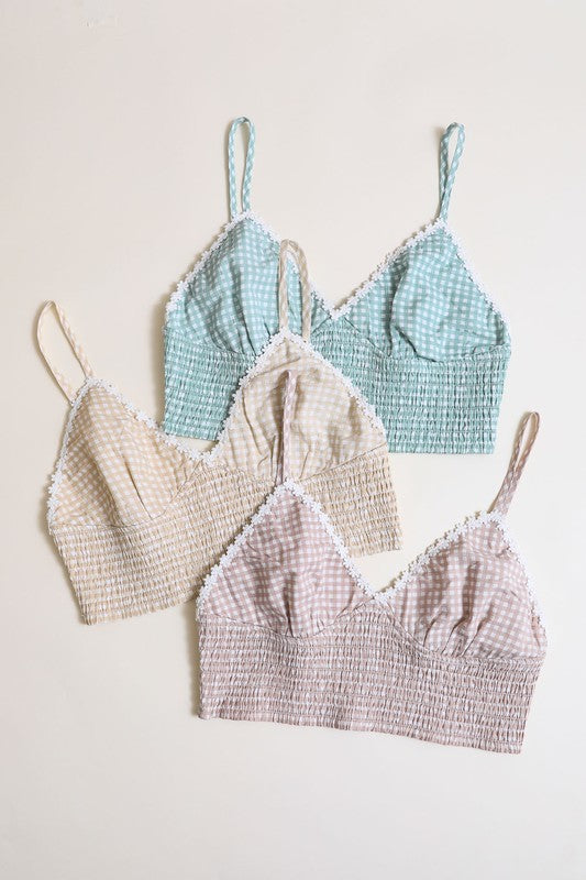 Plus Size Gingham Smocked Bralette XL Plus Size by Leto Accessories | Fleurcouture