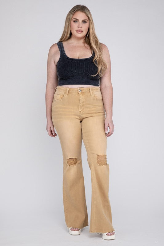 Plus Size High Rise Flare Jeans DEW DROP by VERVET by Flying Monkey | Fleurcouture