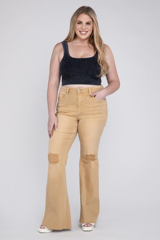 Plus Size High Rise Flare Jeans DEW DROP by VERVET by Flying Monkey | Fleurcouture