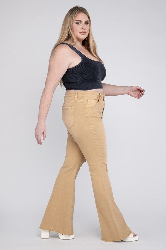 Plus Size High Rise Flare Jeans DEW DROP by VERVET by Flying Monkey | Fleurcouture