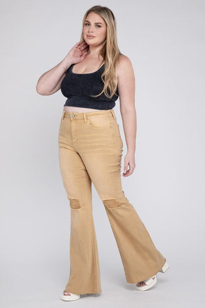 Plus Size High Rise Flare Jeans DEW DROP by VERVET by Flying Monkey | Fleurcouture