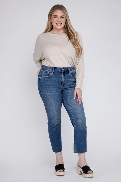 Plus Size High Rise Slim Straight Jeans DELICATE by VERVET by Flying Monkey | Fleurcouture