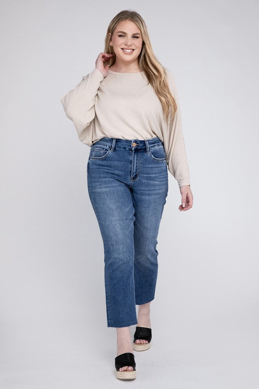 Plus Size High Rise Slim Straight Jeans DELICATE by VERVET by Flying Monkey | Fleurcouture