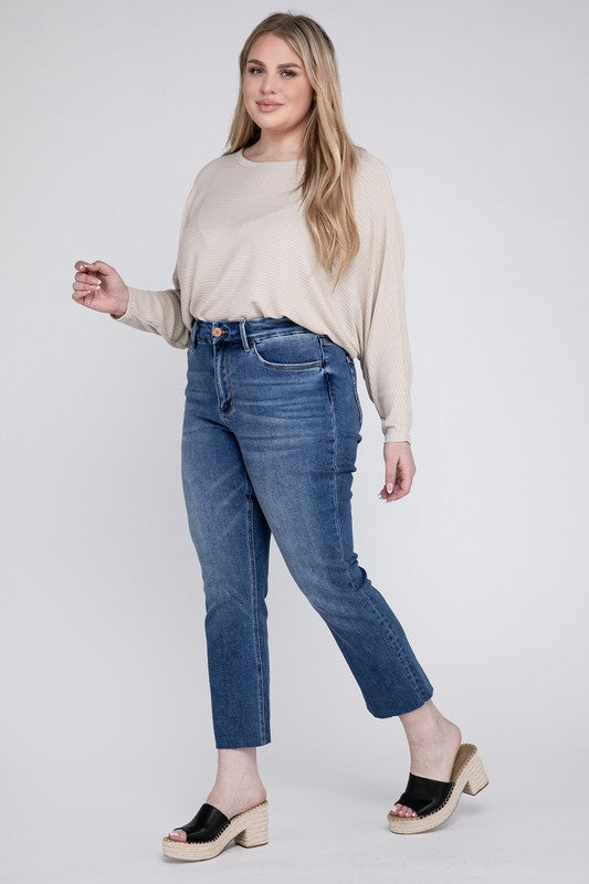 Plus Size High Rise Slim Straight Jeans DELICATE by VERVET by Flying Monkey | Fleurcouture