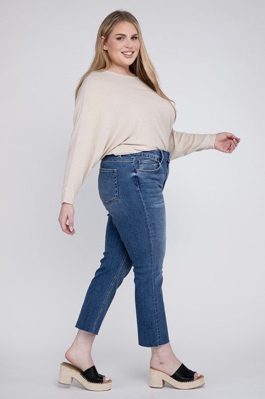 Plus Size High Rise Slim Straight Jeans DELICATE by VERVET by Flying Monkey | Fleurcouture