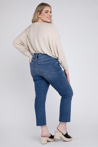 Plus Size High Rise Slim Straight Jeans DELICATE by VERVET by Flying Monkey | Fleurcouture