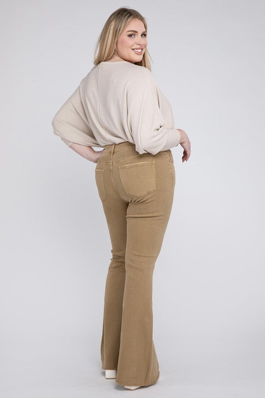 Plus Size High Rise Super Flare Jeans CONQUER by VERVET by Flying Monkey | Fleurcouture