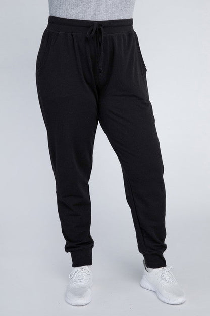 Plus-Size Jogger Pants Black 1X by Ambiance Apparel | Fleurcouture