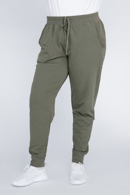 Plus-Size Jogger Pants Military Green 1X by Ambiance Apparel | Fleurcouture