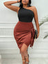 Plus Size One-Shoulder Sleeveless Tied Dress Chestnut 0XL by Trendsi | Fleurcouture