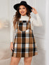 Plus Size Plaid Wide Strap Overall Dress Caramel 1XL Women&