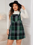 Plus Size Plaid Wide Strap Overall Dress Dark Green 1XL Women&