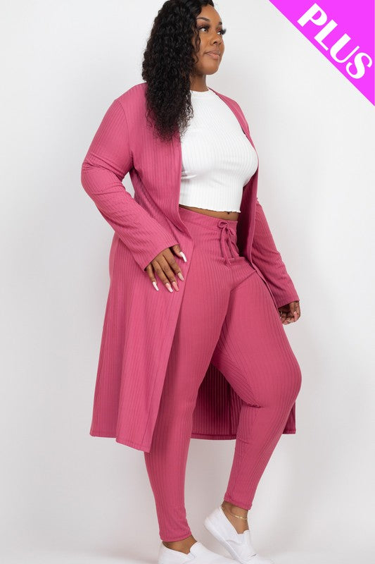 Plus Size Ribbed Long Cardigan &amp; Leggings Set by Capella | Fleurcouture