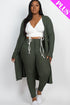 Plus Size Ribbed Long Cardigan & Leggings Set Olive 1XL by Capella | Fleurcouture