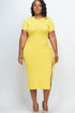 Plus size Ruched Short Sleeve Midi Dress Yellow 1XL by Capella | Fleurcouture