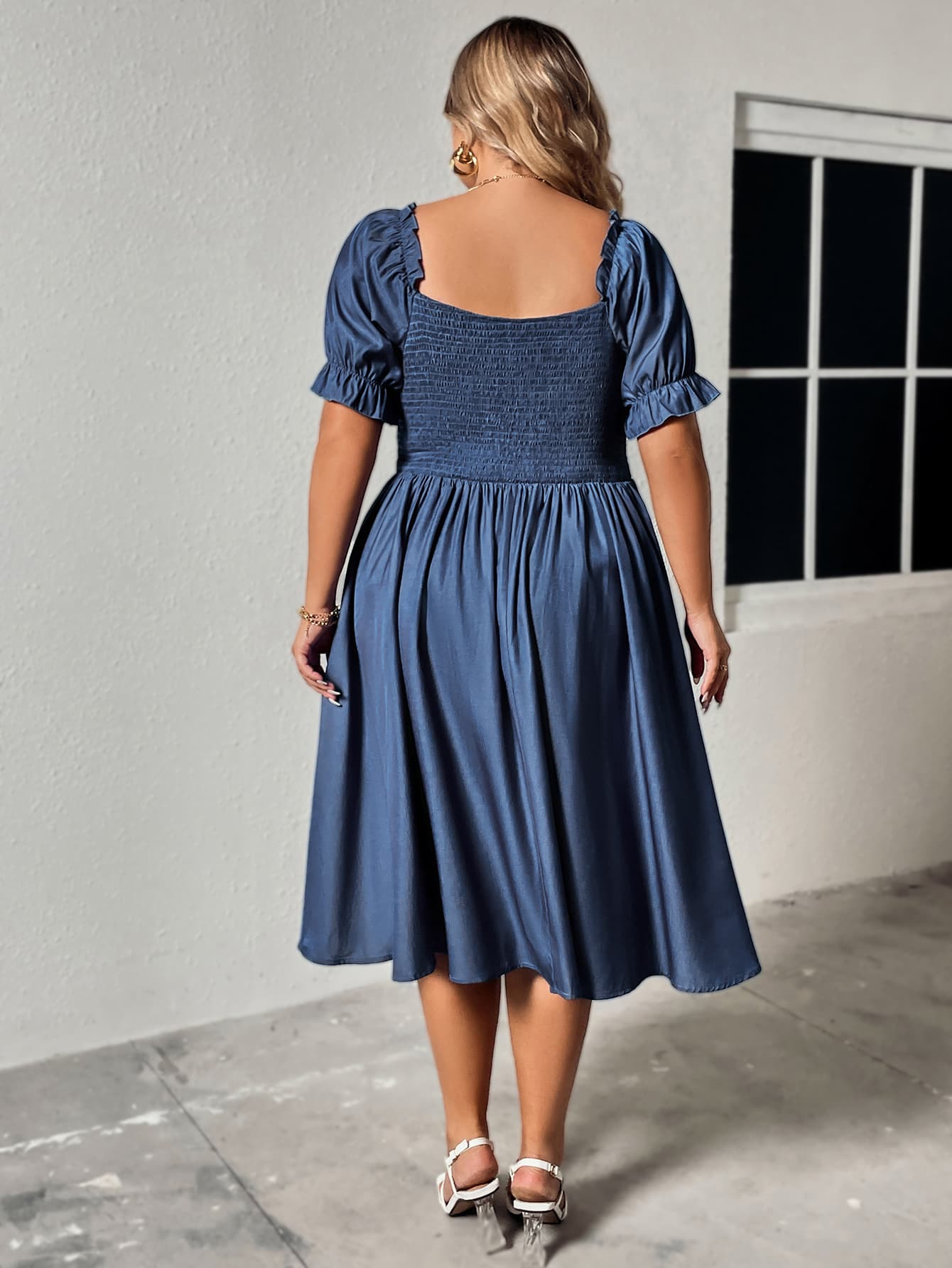 Plus Size Ruched Sweetheart Neck Dress Cobalt Blue by Trendsi | Fleurcouture