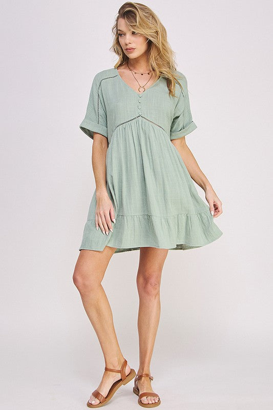 PLUS SIZE SHORT SLV BUTTON DOWN V-NECK SHORT DRESS by Jade By Jane | Fleurcouture