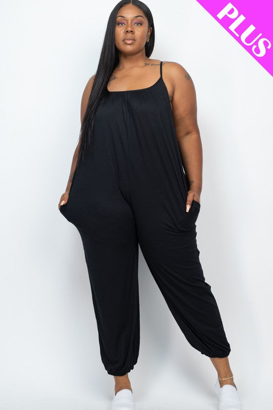 PLUS SIZE SLEEVELESS JOGGER JUMPSUIT Black 1XL by Capella | Fleurcouture