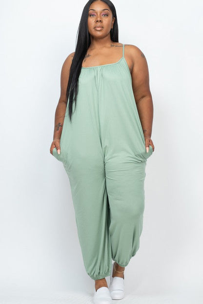 PLUS SIZE SLEEVELESS JOGGER JUMPSUIT Green Bay 1XL by Capella | Fleurcouture