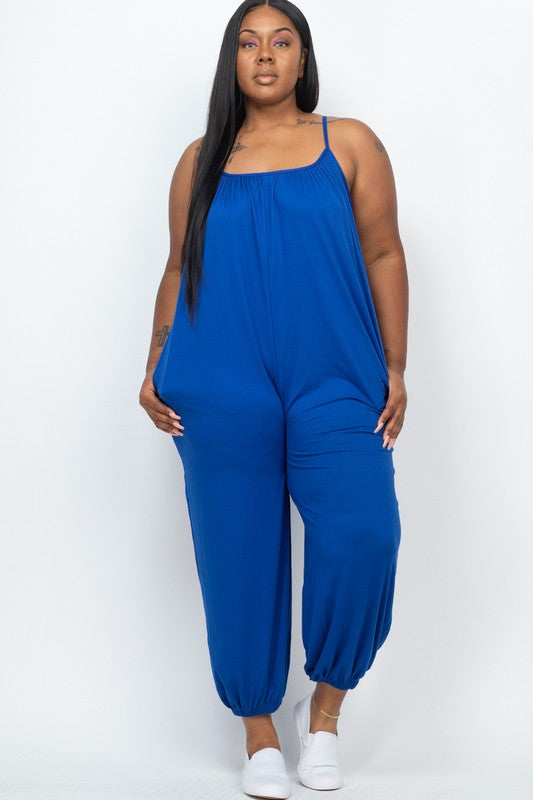 PLUS SIZE SLEEVELESS JOGGER JUMPSUIT Royal 1XL by Capella | Fleurcouture