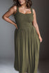 Plus Size Smocked Square Neck Maxi Dress Army Green 1XL Dresses by Trendsi | Fleurcouture