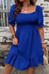 Plus Size Smocked Square Neck Short Sleeve Dress Royal Blue 1XL Dresses by Trendsi | Fleurcouture