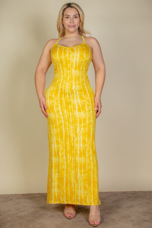 Plus Size Tie Dye Printed Cami Bodycon Maxi Dress PRINT 315 MUSTARD 1XL by Capella | Fleurcouture