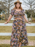 Plus Size Tie Neck Short Sleeve Top and Skirt Set Multicolor 0XL Women&