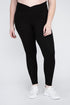 Plus Size V Waist Full Length Leggings Black 2X by Rae Mode | Fleurcouture