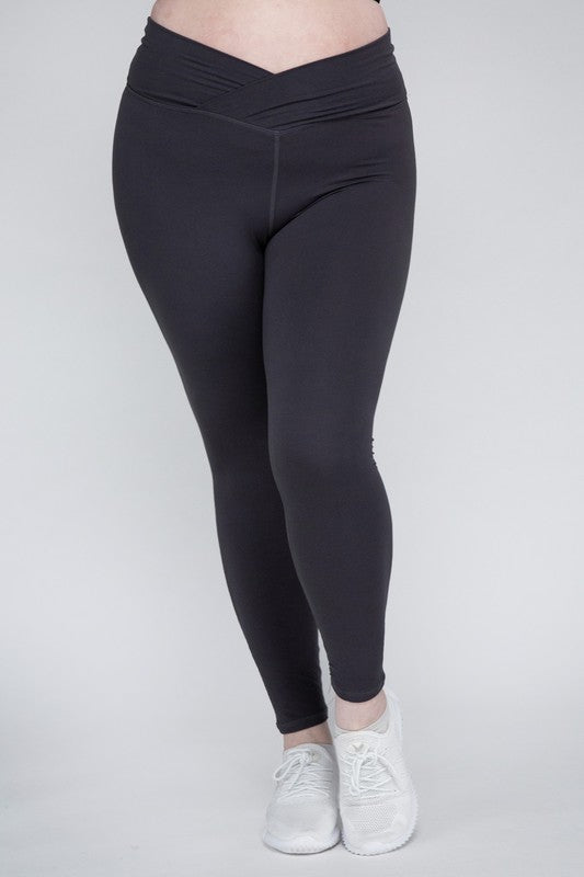 Plus Size V Waist Full Length Leggings Charcoal 1X by Rae Mode | Fleurcouture