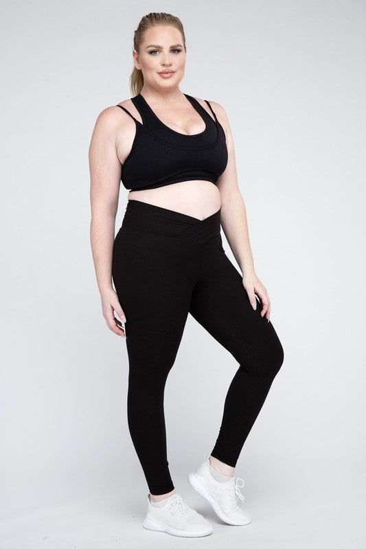 Plus Size V Waist Full Length Leggings by Rae Mode | Fleurcouture