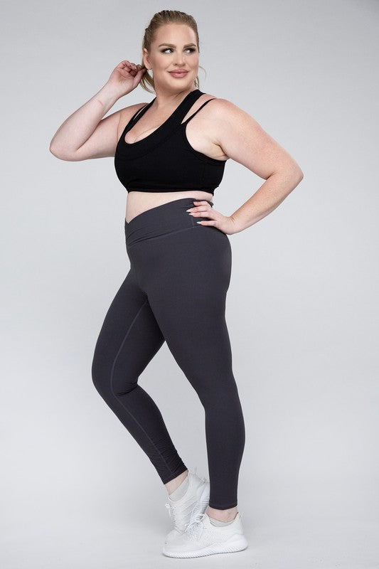 Plus Size V Waist Full Length Leggings by Rae Mode | Fleurcouture