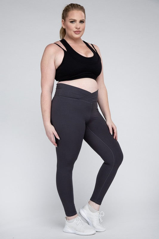 Plus Size V Waist Full Length Leggings by Rae Mode | Fleurcouture