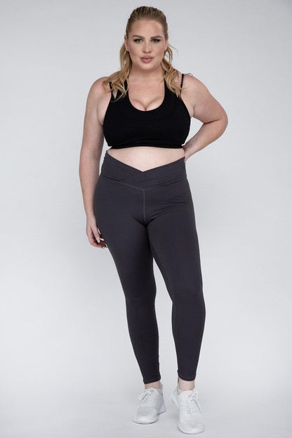 Plus Size V Waist Full Length Leggings by Rae Mode | Fleurcouture