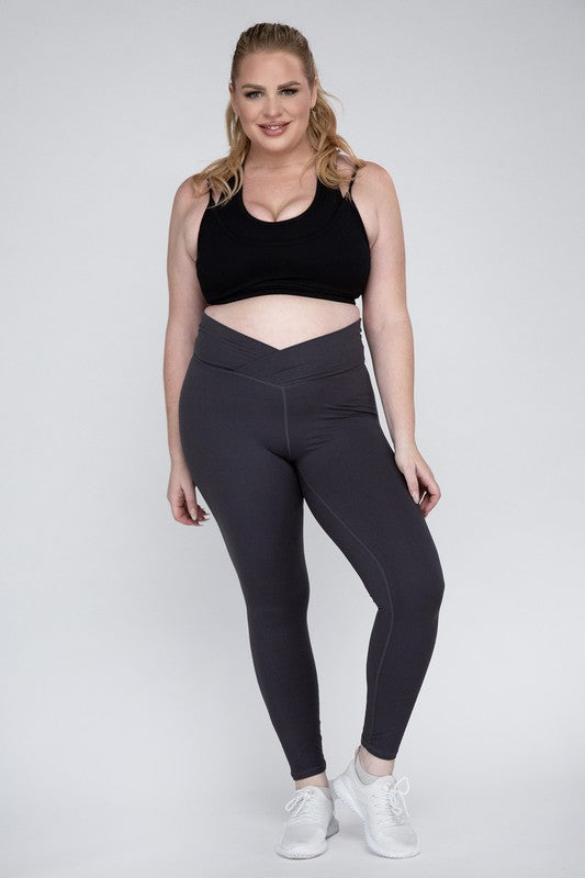 Plus Size V Waist Full Length Leggings by Rae Mode | Fleurcouture