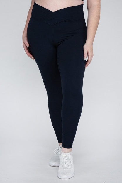 Plus Size V Waist Full Length Leggings by Rae Mode | Fleurcouture