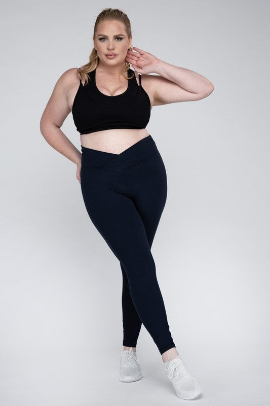 Plus Size V Waist Full Length Leggings by Rae Mode | Fleurcouture