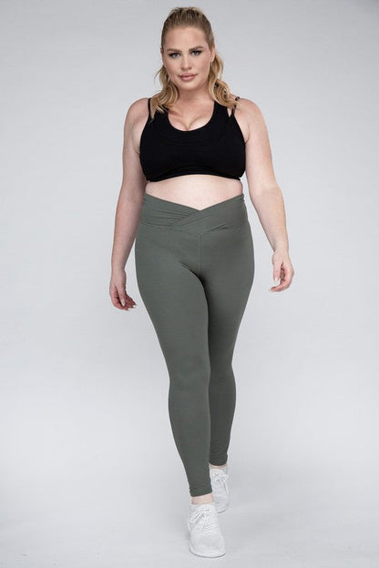 Plus Size V Waist Full Length Leggings by Rae Mode | Fleurcouture