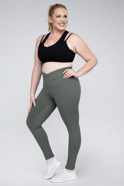 Plus Size V Waist Full Length Leggings by Rae Mode | Fleurcouture