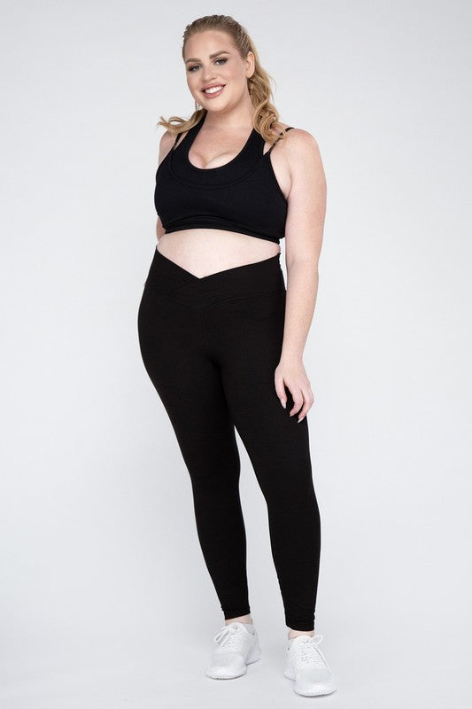 Plus Size V Waist Full Length Leggings by Rae Mode | Fleurcouture