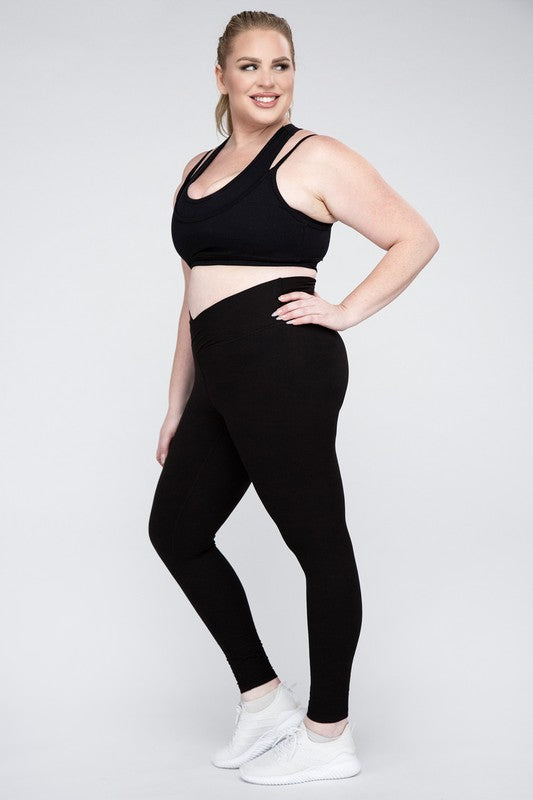 Plus Size V Waist Full Length Leggings by Rae Mode | Fleurcouture