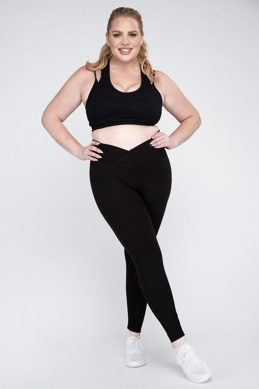 Plus Size V Waist Full Length Leggings by Rae Mode | Fleurcouture